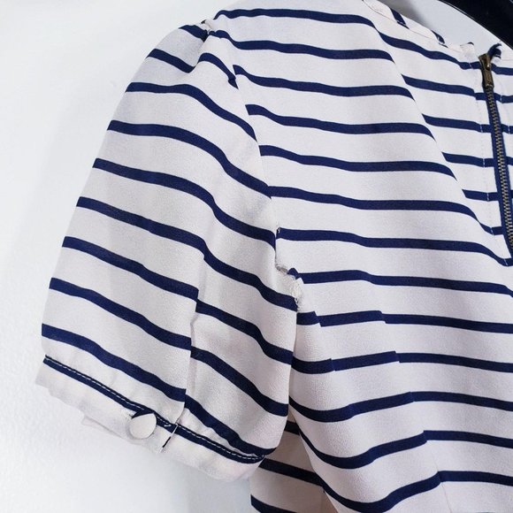 ANTHRO X PINS & NEEDLES Women's Cream Navy Blue Stripe Peplum Top XS Round Neck - Picture 9 of 14